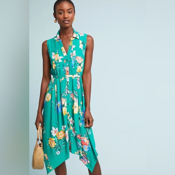 Anthropologie Dresses & Skirts - Maeve Rory Green Floral Sleeveless shirt dress, size 2